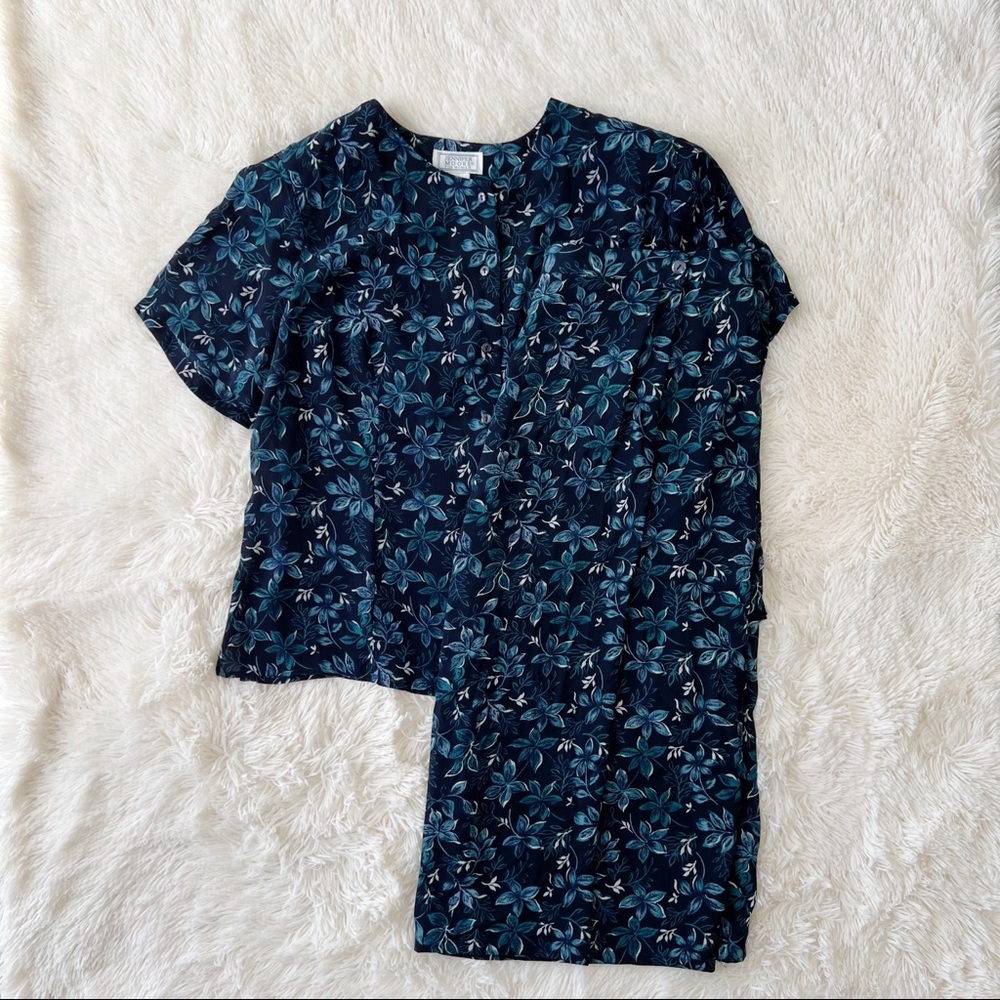 Vintage floral faux wrap maxi skirt set black green blue button don top Sz 16W